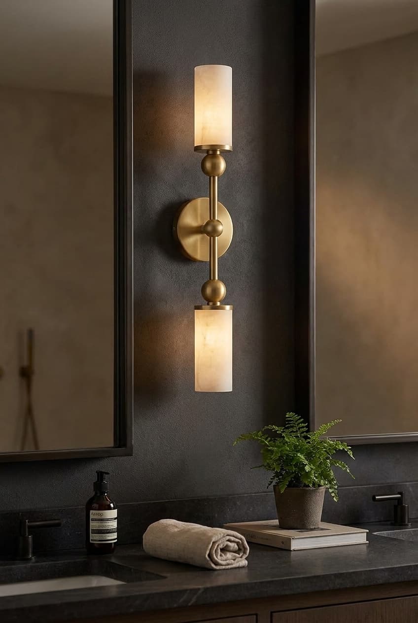 ArtLoka Handmade Brass Double Sconce with Alabaster Shades (ALK-005) - image 1