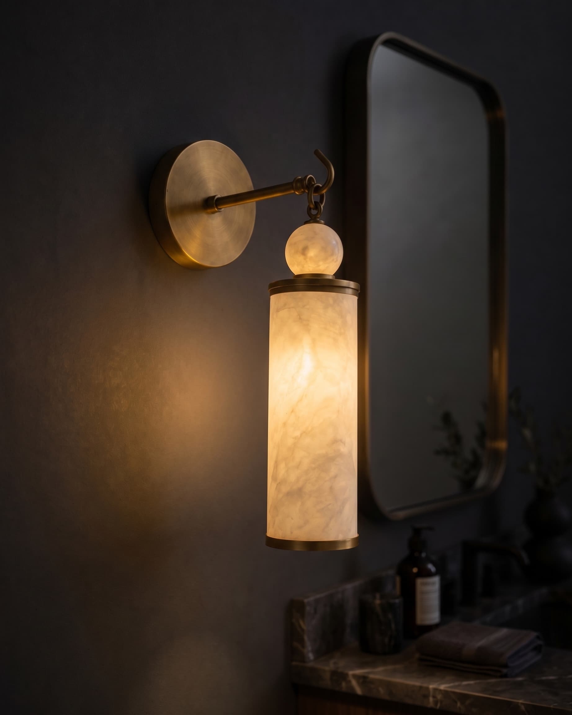 ArtLoka Modern Alabaster Cylinder Sconce | Solid Brass Vanity Light, Minimalist Marble L (ALK-006) - image 1