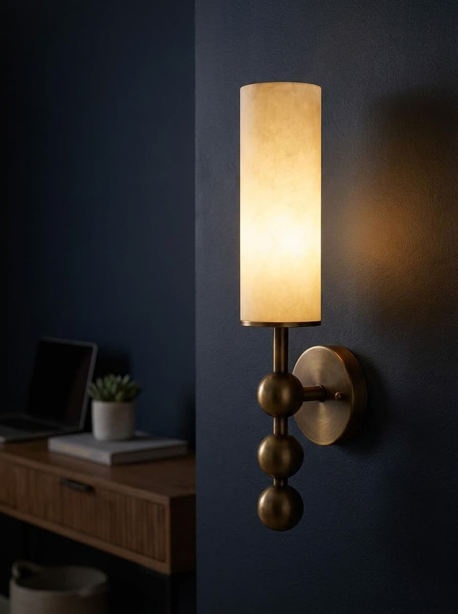 ArtLoka Handcrafted Brass Alabaster Wall Sconce | Modern Minimalist Cylinder Light (ALK-009) - image 1
