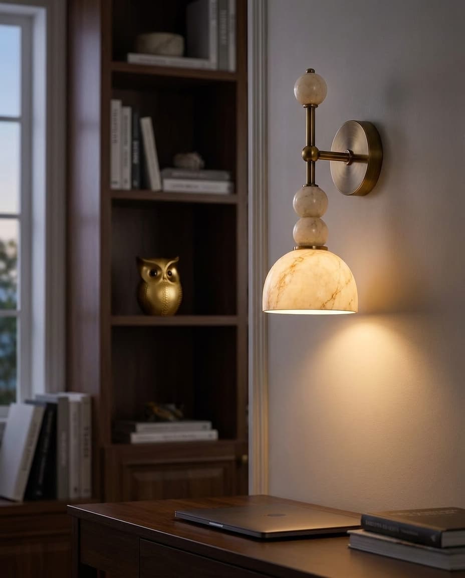 ArtLoka Modern Brass Alabaster Wall Sconce – Luxury Bathroom Vanity Light, Elegant Bedro (ALK-013) - image 1