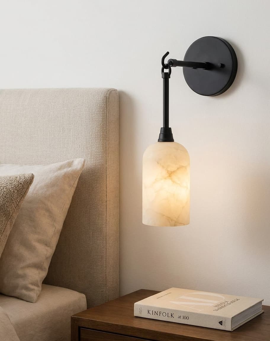 ArtLoka Luxury Alabaster Brass Wall Sconce | Modern Swing Arm Lamp, Bathroom Vanity Ligh (ALK-015) - image 1