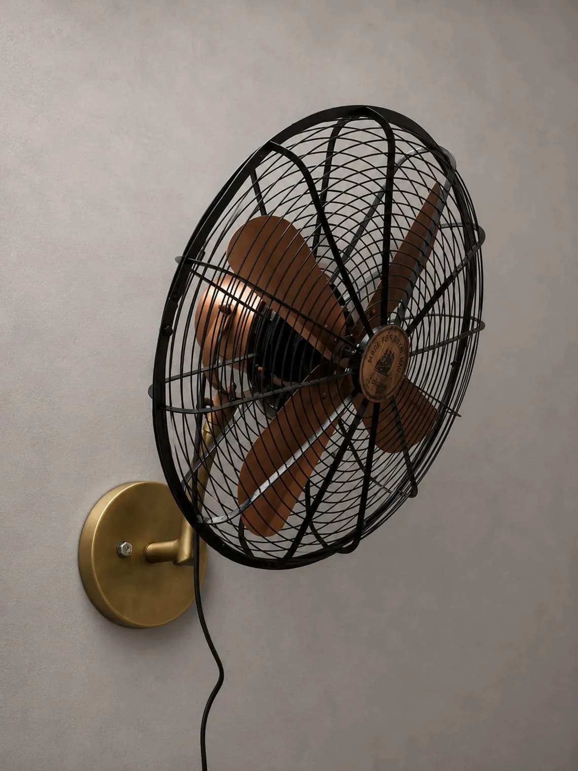Handmade industrial black metal and brass wall fan (ALK-043) - image 1