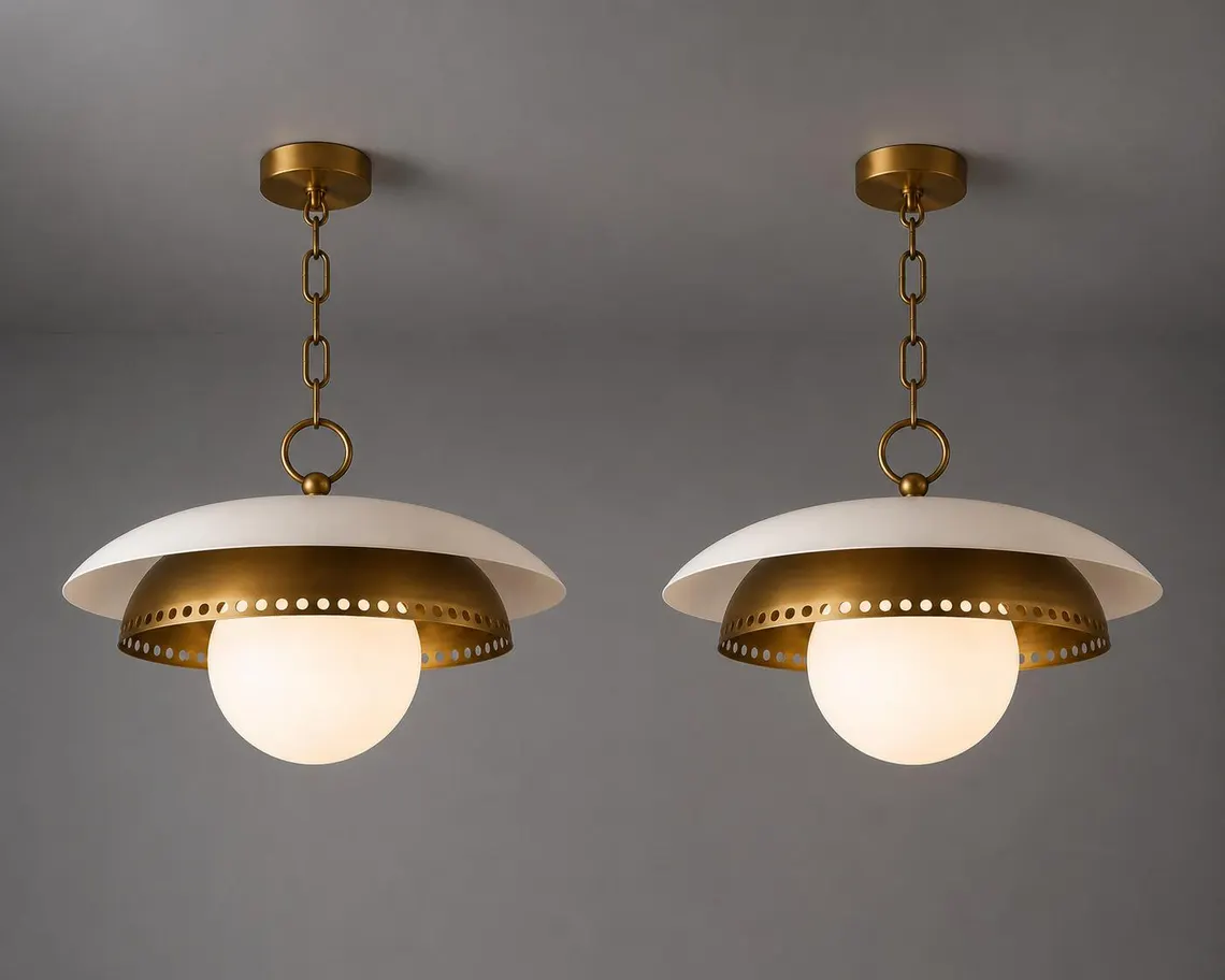 Brass dome pendant light, mid century globe lamp (ALK-046) - image 1