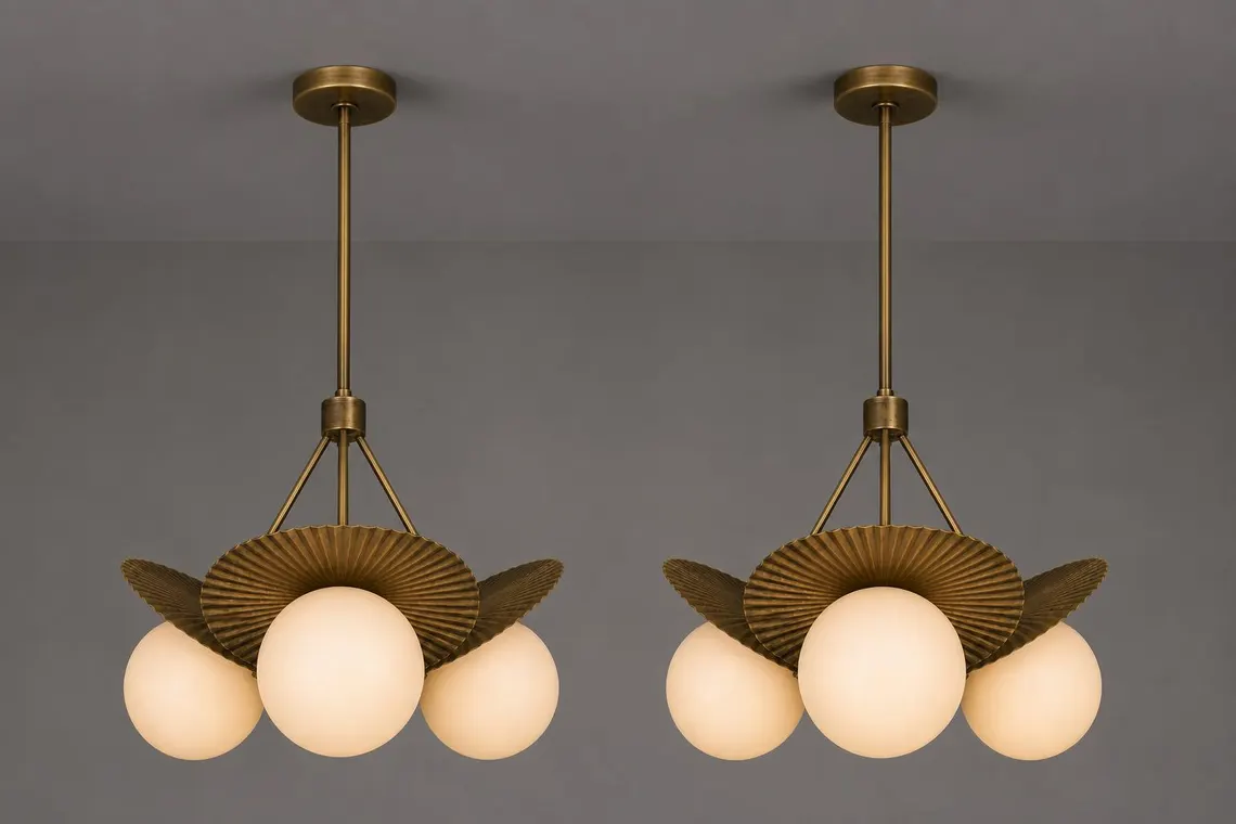 Handmade brass globe pendant, frosted glass (ALK-047) - image 1