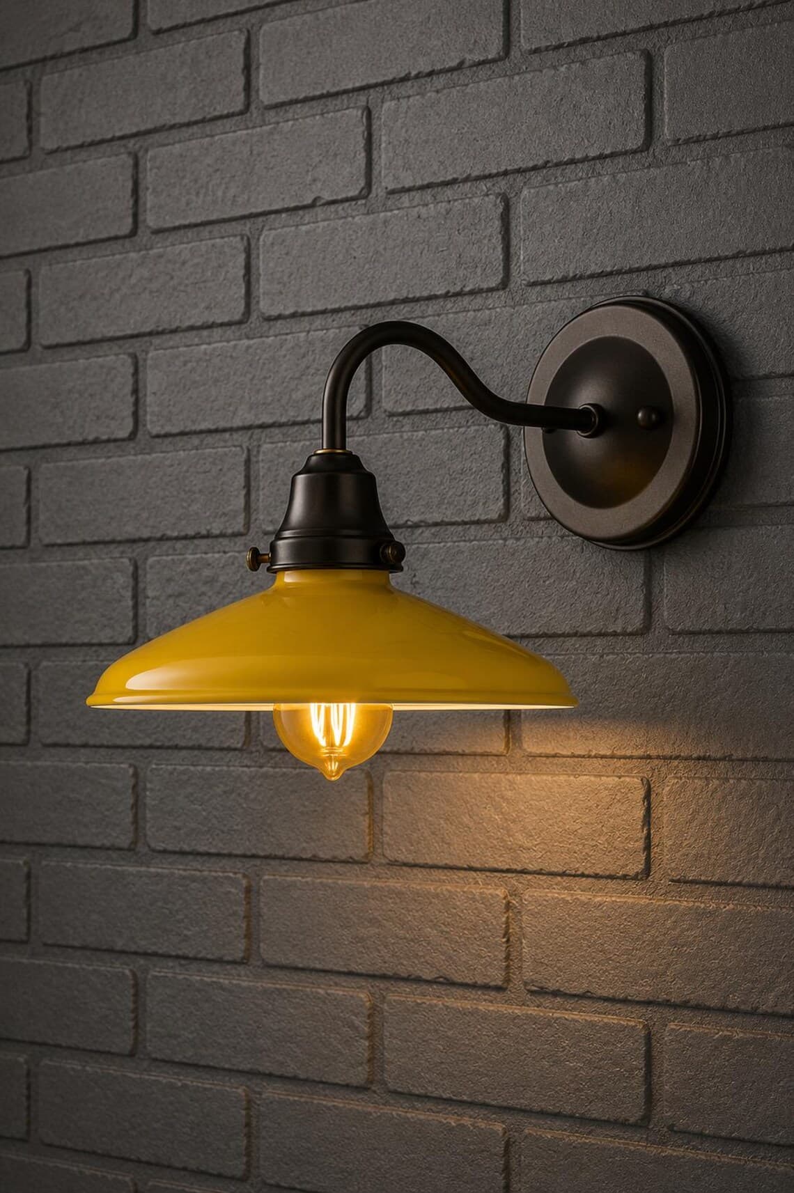 Industrial yellow enamel antique brass wall sconce (ALK-052) - image 1