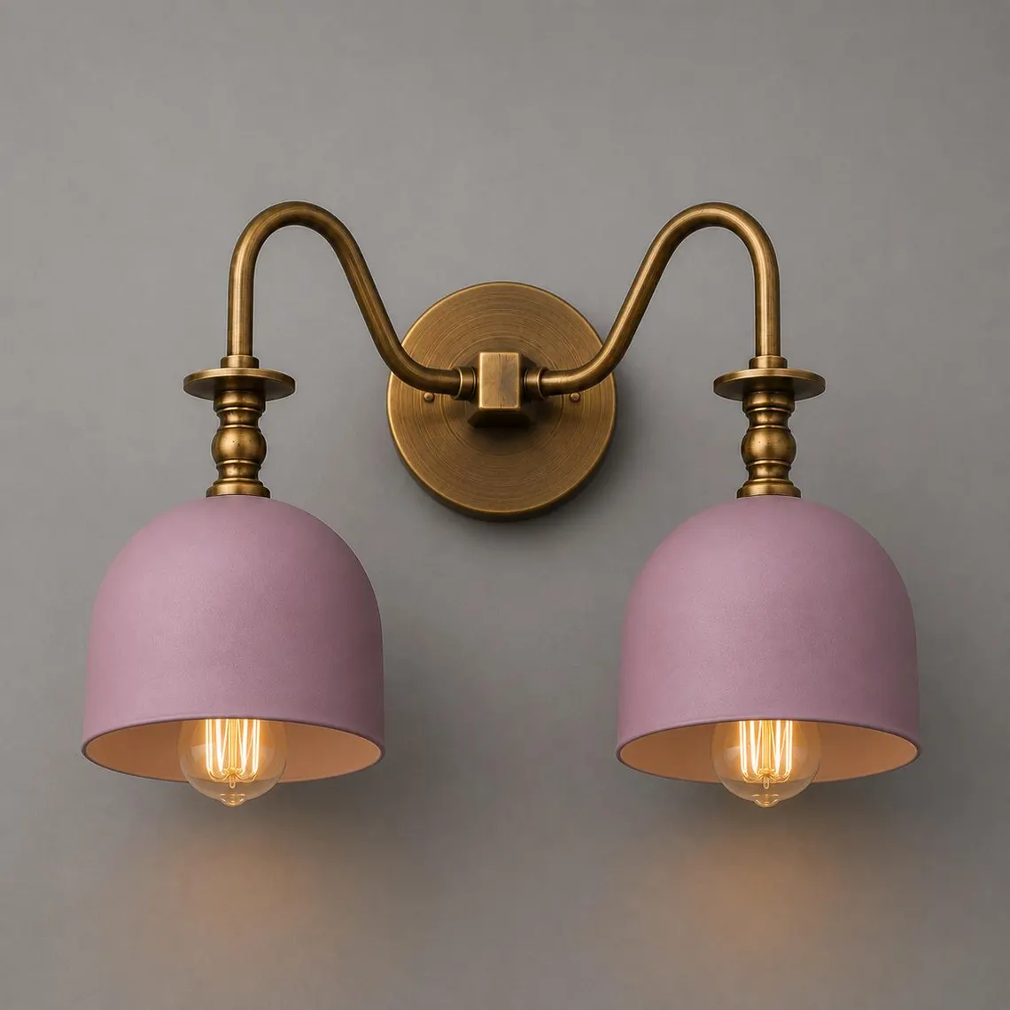 Antique brass double sconce with mauve metal shades (ALK-054) - image 1