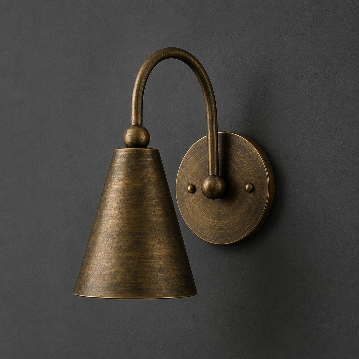 Antique brass cone wall sconce with directional shade — image 1 of 10